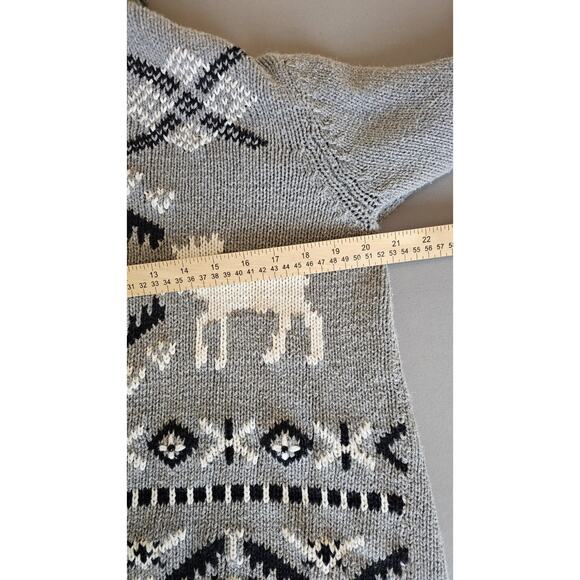 Timberlea Vintage Gray Knit Zip Sweater Reindeer Holiday Christmas Winter Sz L - Picture 6 of 9